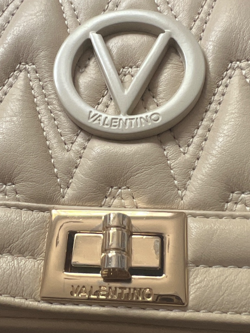 Valentino Cream Quilted Crossbody with Gold Chain and Logo - Picture 10 of 13